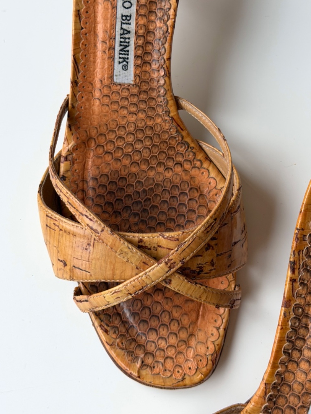 Manolo Blahnik vintage cork & snakeskin sandals – IT 38.5, ~US 8 - Picture 3 of 9